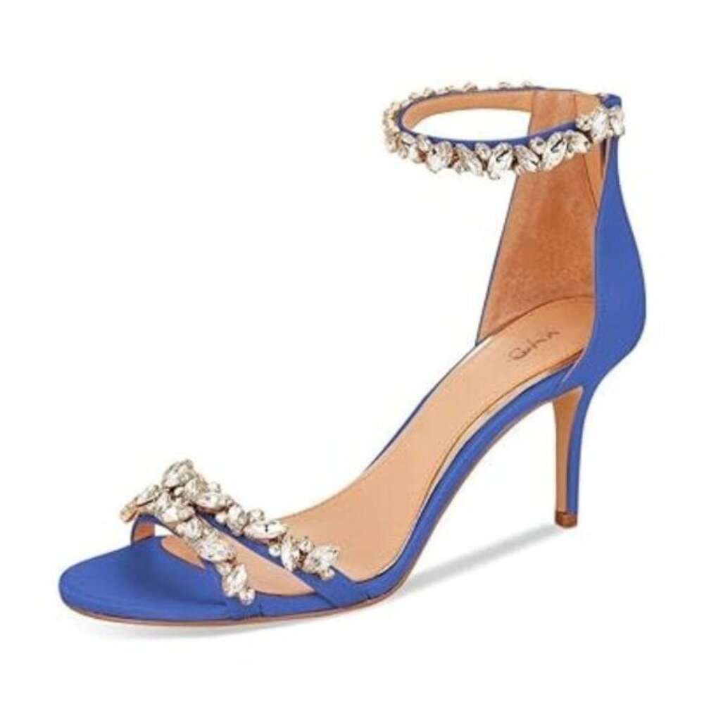 XYD Women Mid Heel Rhinestone Strappy Sandals Open Toe Ankle Strap Prom Evening